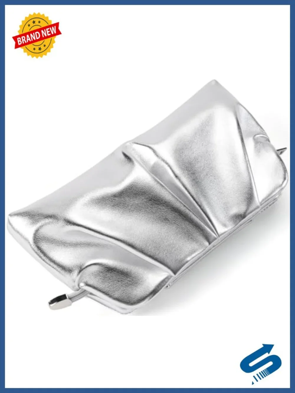 Pleated PU Clutch Dressy Formal Handbag Detachable Chain Purse